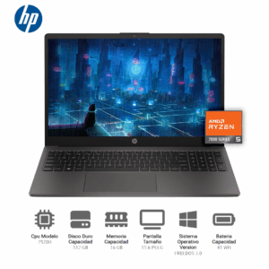 Laptop HP 255 G10 – 15.6″ HD, Ryzen 5 7520U, 16GB RAM – NBHPBF9Z9ATABM